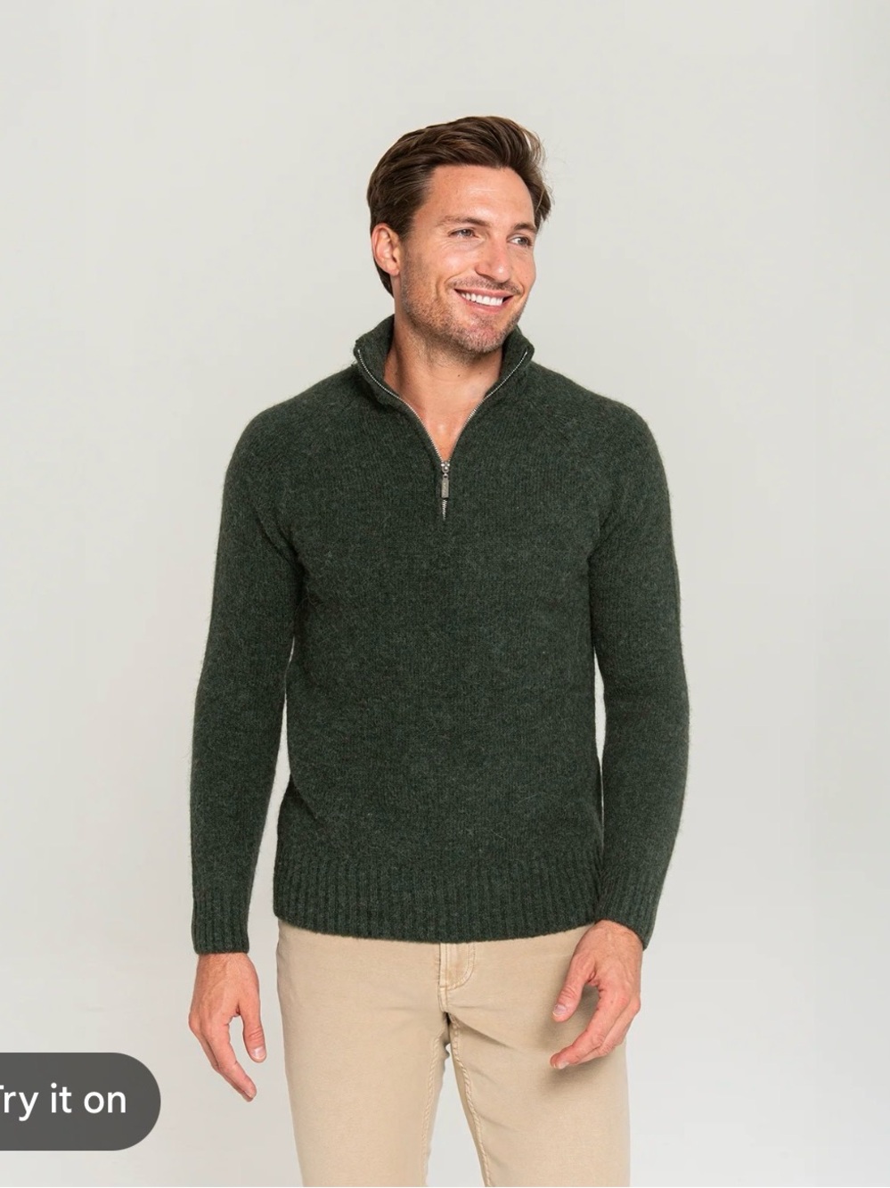 Pacas Men’s Quarter Zip Sweater Size Medium Green Baby Alpaca